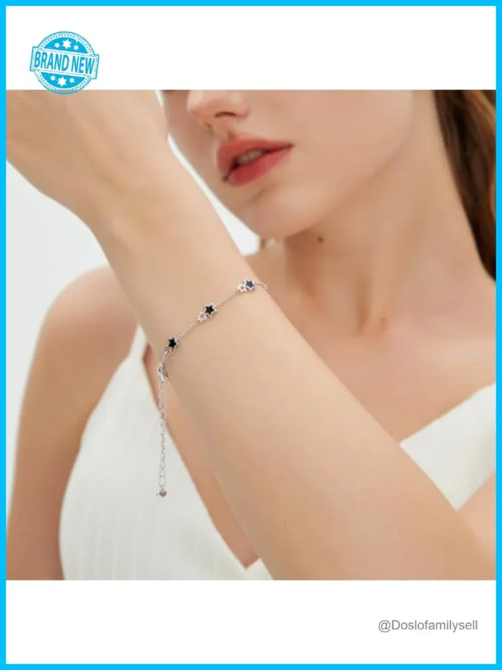 White Gold Plated Star Chain Link Bracelet Stackable Women Gift
